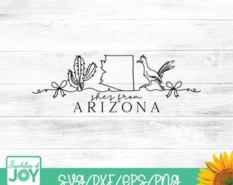 She's from Arizona svg, Continuous line png, Arizona outline, cactus png, road runner svg, desert line art, Fun Shirt art, Arizona shirt art