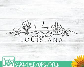 Ella es de Luisiana svg, arte de línea continua, flor de lis png, arte de línea de lazo, cangrejo svg, chica de Luisiana png, Luisiana svg, camisa cajún