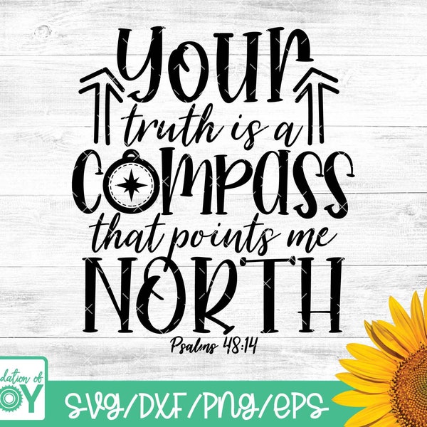 Your truth is a compass that points me north svg, Compass svg, Bible verses svg, Psalms svg, Christian svg, Direction svg, Arrow svg