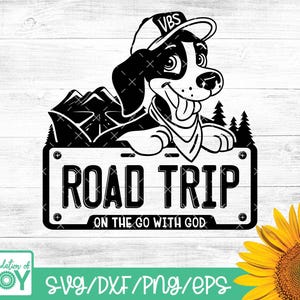 Svg road trip, école biblique de vacances, VBS 2025, camp d'été biblique, enseignant chrétien, svg de l'équipe VBS, sur la route avec Dieu, fichier numérique