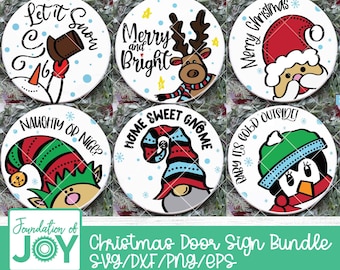 Paquete de letrero de puerta de Navidad, Paquete de svg de Navidad, Paquete de vacaciones, Papá Noel svg, Archivos de corte de Feliz Navidad Svg, Cricut y Silhouette