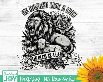 Ryczał jak lew Krwawił jak baranek, Lew i baranek png, Vintage Jesus PNG Design, Sublimacja koszuli chrześcijańskiej, Cytat chrześcijański, Trendy PNG