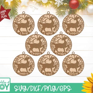 Santas rendieren SVG lasersnijden bestanden, rendieren kerst ornament SVG-bestanden, ornament bundel SVG, kerst SVG, Glowforge kerst SVG