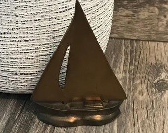 vintage solid brass sailboat/ brass paperweight