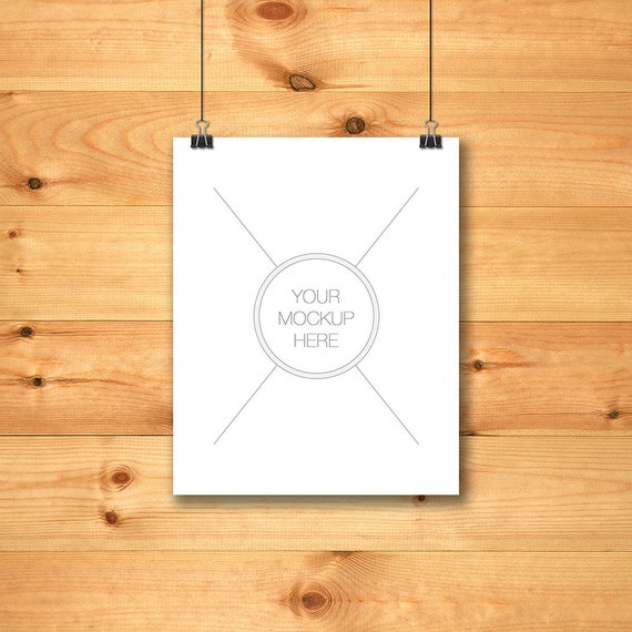 8x10 16x20 24x30 Vertical Hanging Paper Mockup Paper Clips