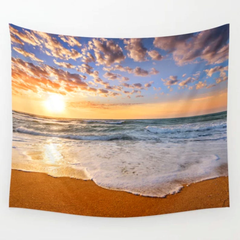 Sunset Wall Tapestry Ocean Decor Beach Art Hanging Nature Photography Sky Clouds
