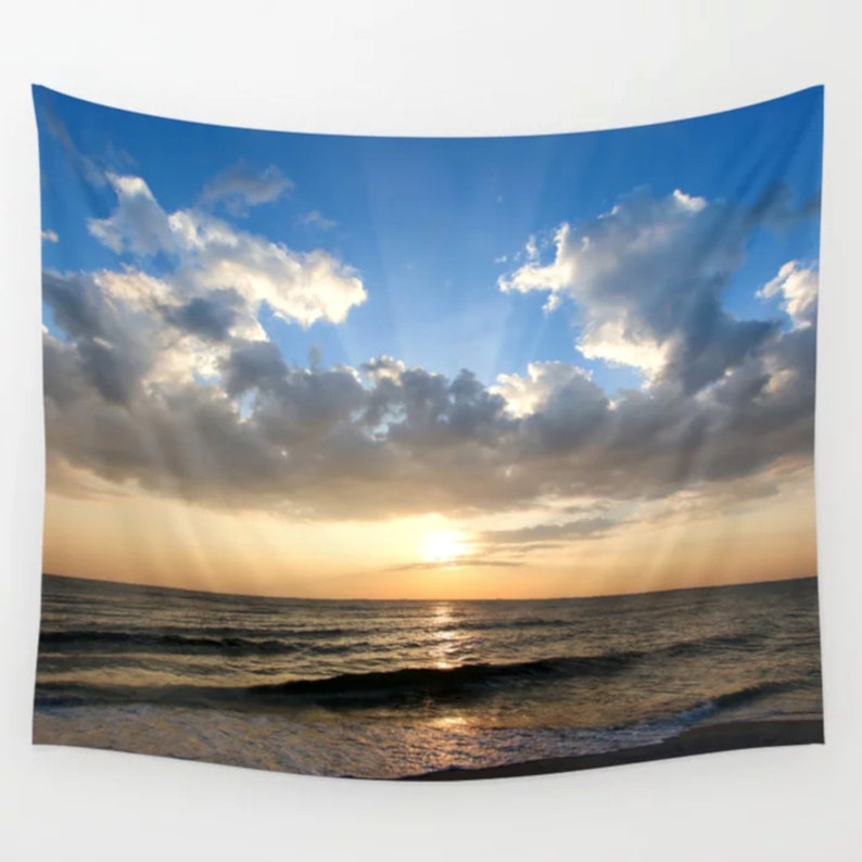 Sunset Wall Tapestry Ocean Decor Beach Art Hanging Nature Photography Sky Clouds