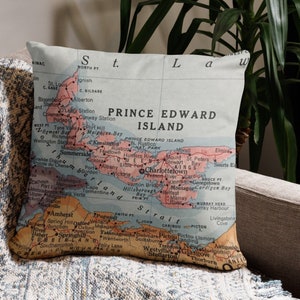Funda de almohada con mapa de la Isla del Príncipe Eduardo / Funda de almohada con mapa antiguo de la Isla del Príncipe Eduardo / Almohadas con mapa / Cojines con mapa
