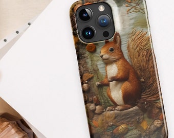 Capa Woodland Squirrel Bordado Snap para iPhone® / Visual 3D / Capas de telefone exclusivas