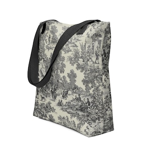 Sacola toile preta/bolsa de livro chinoiserie/bolsas com design de tapeçaria toile de jouy/estilo chalé francês