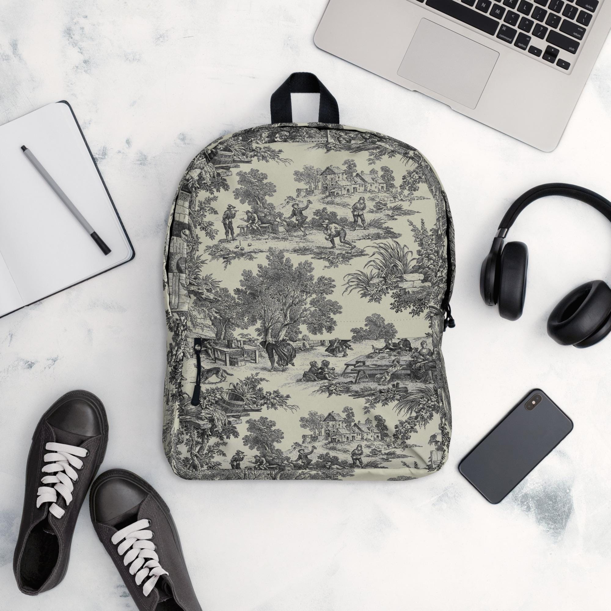 Black Toile De Jouy Backpack - Etsy display picture 2