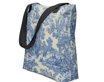 Sac fourre-tout en toile bleue design/sac à livres chinoiseries/sac de marché en toile de Jouy/sacs fourre-tout uniques