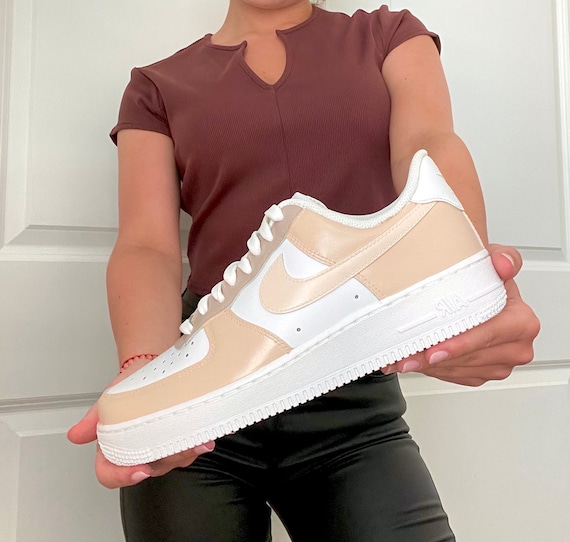 Dripping Beige Custom Air Force 1 Sneakers with Butterflies