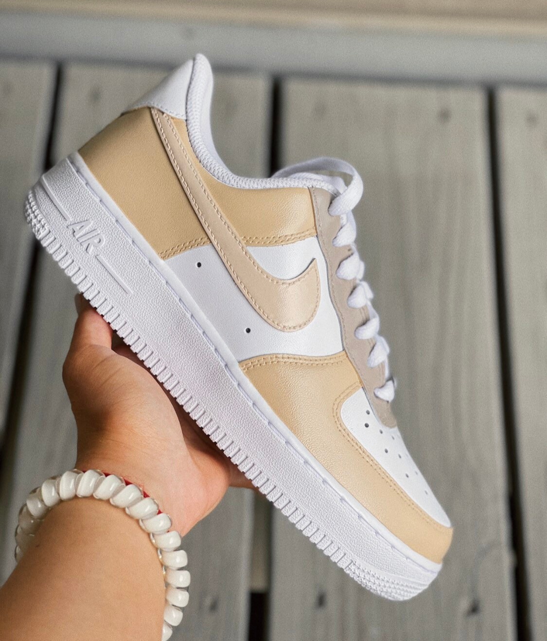 Brown Neutral - Custom Kids Nike Air Force 1 - Beige Khaki Sneakers