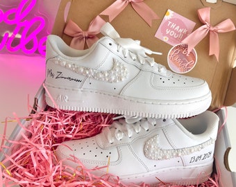 Wedding Bridal Sneaker Personalized - Air Force 1 wedding sneaker - wedding shoe for the BRIDE - Rhinestone & pearl mix