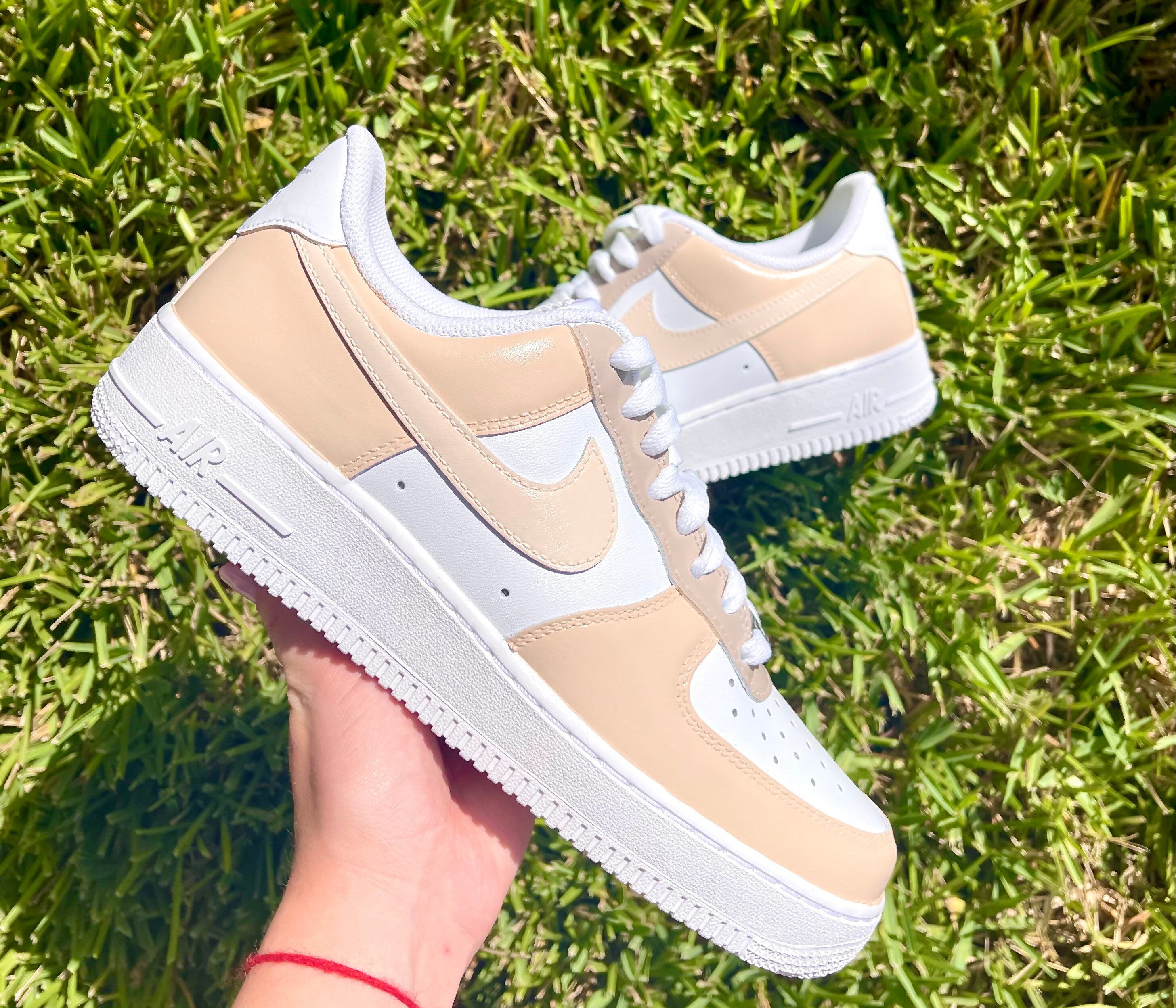 Brown Neutral - Custom Kids Nike Air Force 1 - Beige Khaki Sneakers