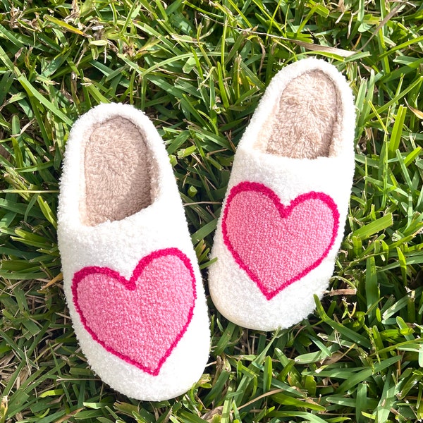 Heart Slippers Fluffy Cushion Slides Womens - Valentine’s day gift