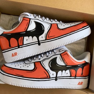 Air Force 1 Custom Low Cartoon Dark Orange Shoes White Black Outline Mens Womens 7Y Kids (8.5 Women's)