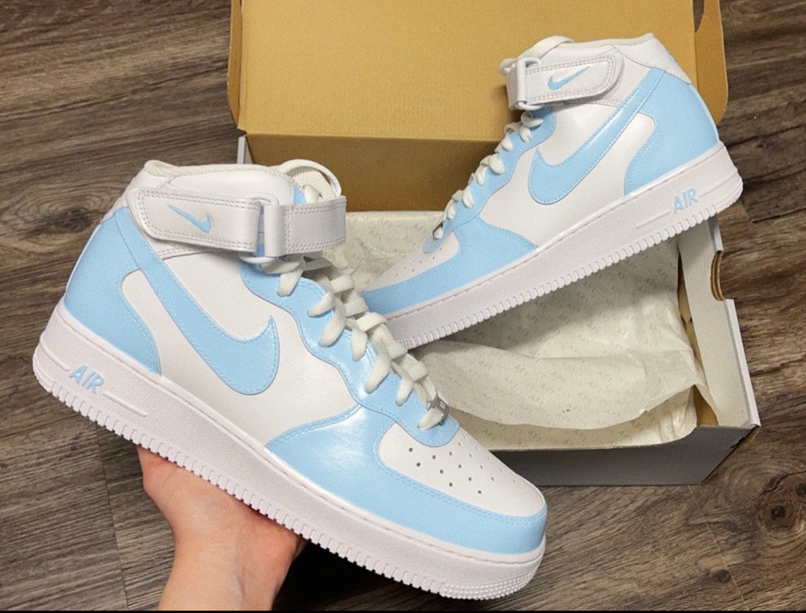 Baby Blue Custom Nike Air Force 1 Mid made to Order - Etsy