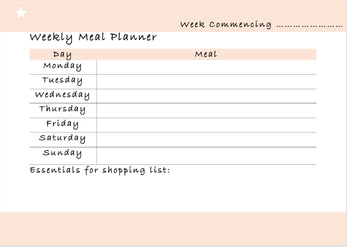 weekly meal planner etsy