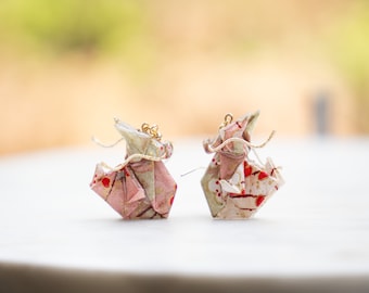 Dragon Origami Earrings featuring Chiyogami in a Floral Pattern | 2024 Earrings | 2024 Dragon of the Year | Japanese Earrings