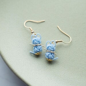 Cat Earrings | Japanese Mizuhiki Earrings | Blue Winter Color Earrings| Cat Lover Earrings | Gift for Her