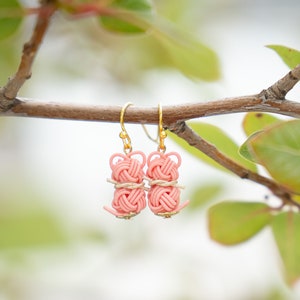 Cat Earrings | Japanese Mizuhiki Earrings | Pink Earrings | Cat Lover Earrings | Gift for Her