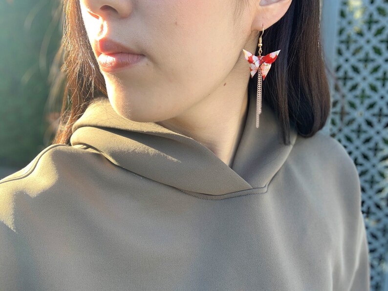 Origami Butterfly EarringsJapanese EarringsRed EarringsButterfly Dangle Earrings Japanese USA EarringJapanese Origami Jewelry