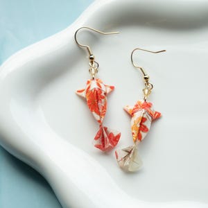 Red Origami Koi Earrings |  Japanese Maple Design Chiyogami Paper| Japanese Earrings