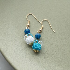 Cat Earrings | Japanese Mizuhiki Earrings | Blue Earrings | Cat Lover Earrings | Gift for Her