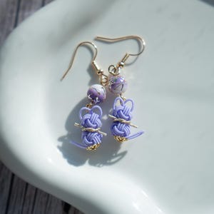 Cat Earrings | Japanese Mizuhiki Earrings | Purple Earrings | Cat Lover Earrings | Gift for Her
