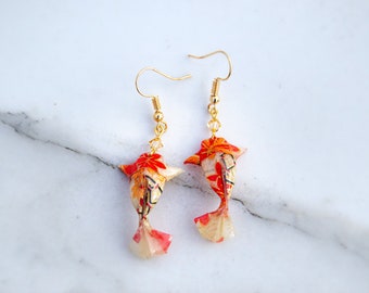 Red Origami Koi Earrings |  Japanese Maple Design Chiyogami Paper| Japanese Earrings