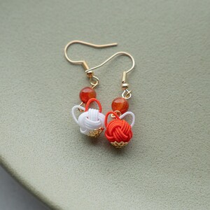 Cat Earrings | Japanese Mizuhiki Earrings | Vermilion Earrings | Cat Lover Earrings | Gift for Her