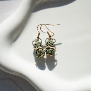 Cat Earrings | Japanese Mizuhiki Earrings | Khaki Earrings | Cat Lover Earrings | Gift for Her
