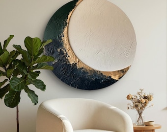 Modern Abstract Wall Art, Original Textured Oil Painting, Beige Gold Minimalist Canvas Art, Luxury Living Room Decor,Handmade Circle Artwork