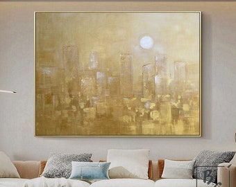 Gold City painting,Large Original Abstract City Painting,abstract painting,Sunshine Painting,City Skyline Painting,NYC Painting Texture