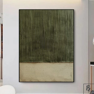 Grande dipinto astratto verde, arte con texture verde, arte murale verde chiaro, arte murale per divano, dipinto astratto originale, arte minimalista moderna beige