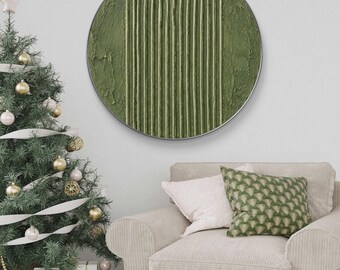 Olive green Painting,Round Abstract Oil Painting,Green Geometric Textured Wall Art,Handmade Modern Minimalist Home Deco,3D Palette Knife art