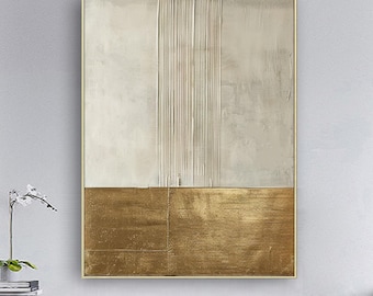 Gold abstract painting,Beige Texture painting,Modern minimalist art,Gold wall art,canvas abstract painting,Sofa wall art,Original Beige Art