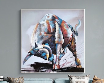 Large Animal Abstract Painting,Large Bull Painting Original Bull Painting,Painting Animal BULL,Paintings on canvas,Living room wall Bull art