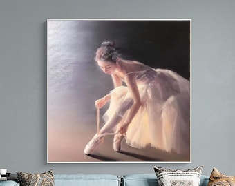 Ballerina White Painting,Ballerina fine art Dancer oil painting on Canvas,Ballet Painting for Living Room Decor,Light Pastel Colors Wall Art