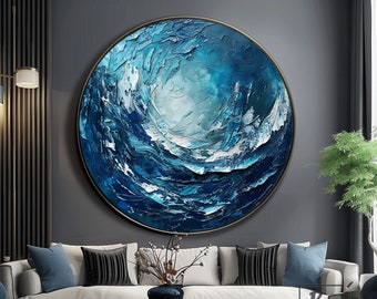 Circle abstract Painting on canvas,Blue abstract painting,Vortex Abstract Art,Sofa wall painting,Fireplace decoration painting,Sea wave art