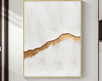 Minimalist abstract art,white abstract painting,gold abstract wall art,sofa wall art,living room decoration painting,3D texture painting