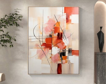 Pink paintings on canvas,Original large abstract painting,Pink oil painting,knife painting texture,Golden Abstract Art,wall art painting
