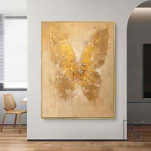 Pittura farfalla dorata, pittura astratta dorata, pittura astratta farfalla grande originale, dipinti su tela, pittura murale di grande struttura