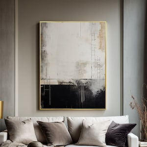 Beige minimalistisches Gemälde, Boho-Wandkunst, beige Leinwandgemälde, schwarze abstrakte Wandkunst, schwarzes minimalistisches Kunstgemälde, Wohnzimmer-Wandkunst