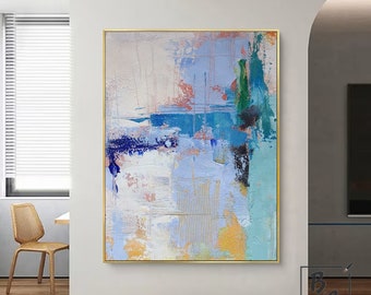 Blue Art Beige abstract painting,Pink abstract Paintings on Canvas,Gradient oil painting,Textured original painting,Sofa wall art painting