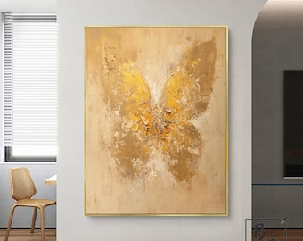 Gold Butterfly Painting,Gold Abstract Painting,Original large Butterfly Abstract Painting,paintings on canvas,large texture wall painting