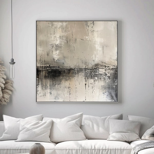 Bohemian style oil painting,Beige abstract painting,painting on canvas,Minimalist abstraction,Sofa wall art,Fireplace decoration painting