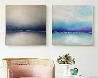 Blue ocean abstract painting, Brown Sea Abstract painting,Green Ocean Canvas Oil Painting, Sky Large abstract painting,Minimalist painting
